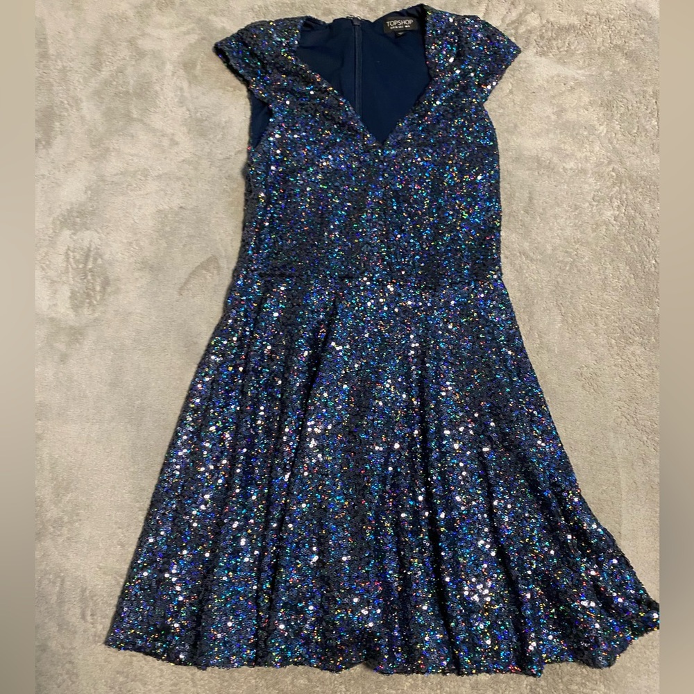 Topshop Navy Sequin Dress